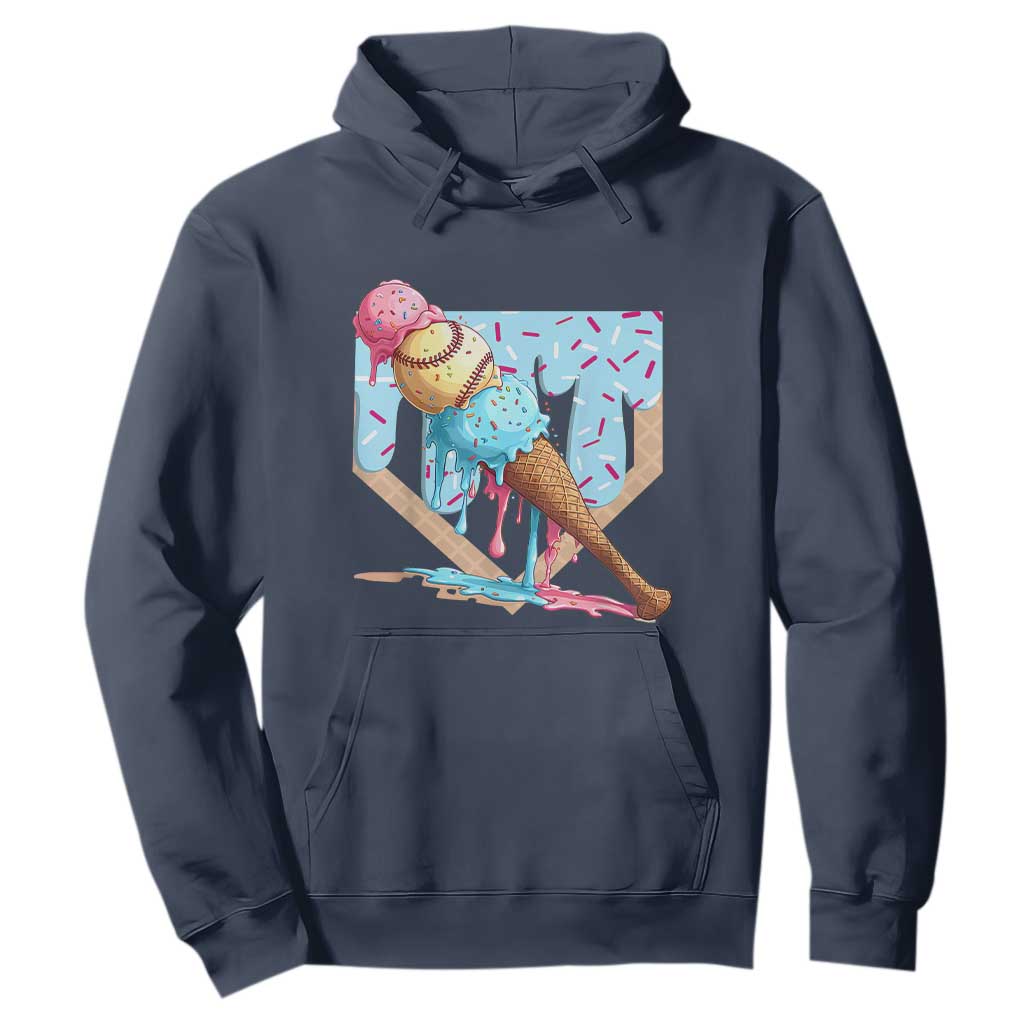 Baseball Ice Cream Dripping Hoodie Baseball Bat Home Plate Drip TS10 Navy Print Your Wear