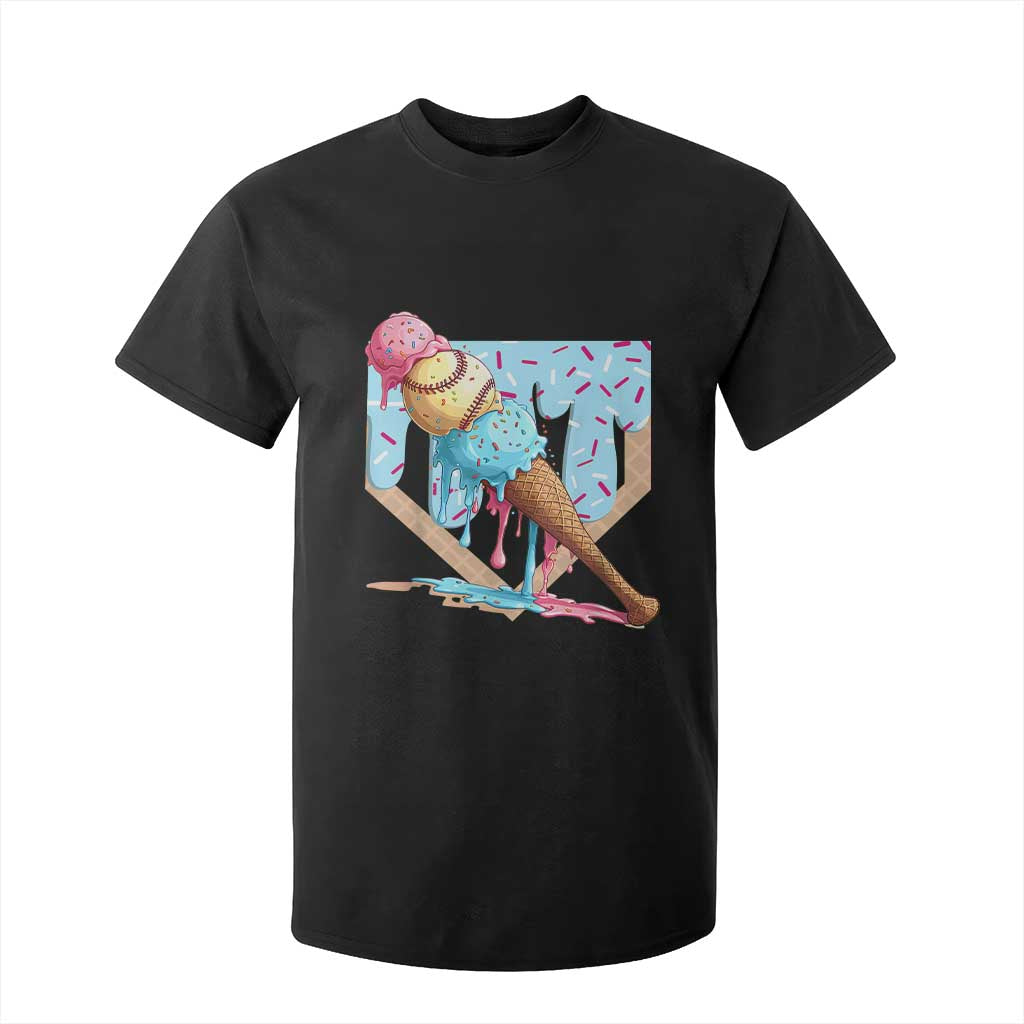 Baseball Ice Cream Dripping T Shirt For Kid Baseball Bat Home Plate Drip TS10 Black Print Your Wear