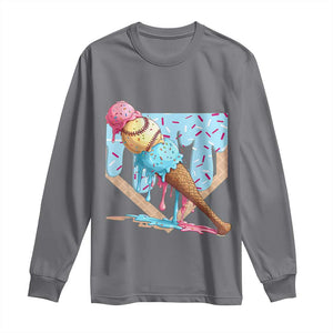 Baseball Ice Cream Dripping Long Sleeve Shirt Baseball Bat Home Plate Drip TS10 Charcoal Print Your Wear