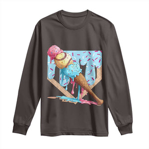 Baseball Ice Cream Dripping Long Sleeve Shirt Baseball Bat Home Plate Drip TS10 Dark Chocolate Print Your Wear