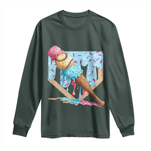 Baseball Ice Cream Dripping Long Sleeve Shirt Baseball Bat Home Plate Drip TS10 Dark Forest Green Print Your Wear