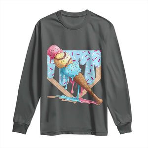 Baseball Ice Cream Dripping Long Sleeve Shirt Baseball Bat Home Plate Drip TS10 Dark Heather Print Your Wear