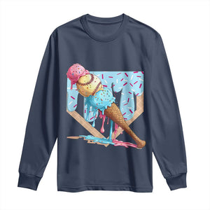 Baseball Ice Cream Dripping Long Sleeve Shirt Baseball Bat Home Plate Drip TS10 Navy Print Your Wear
