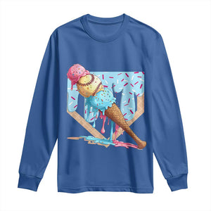 Baseball Ice Cream Dripping Long Sleeve Shirt Baseball Bat Home Plate Drip TS10 Royal Blue Print Your Wear