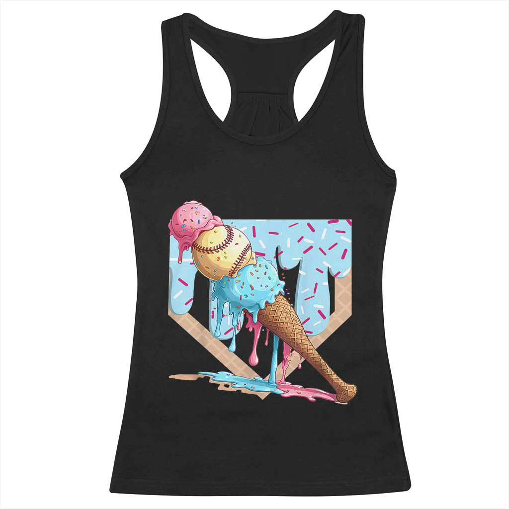 Baseball Ice Cream Dripping Racerback Tank Top Baseball Bat Home Plate Drip TS10 Black Print Your Wear