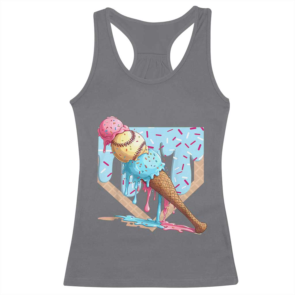 Baseball Ice Cream Dripping Racerback Tank Top Baseball Bat Home Plate Drip TS10 Charcoal Print Your Wear