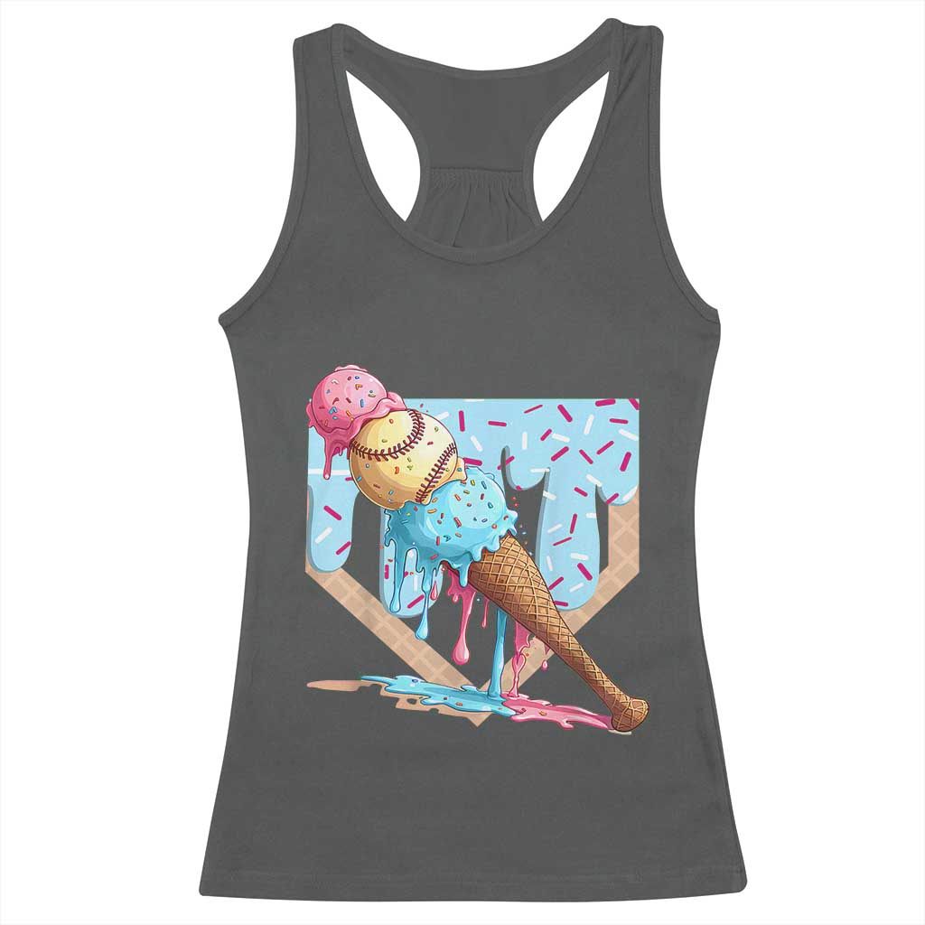 Baseball Ice Cream Dripping Racerback Tank Top Baseball Bat Home Plate Drip TS10 Dark Heather Print Your Wear