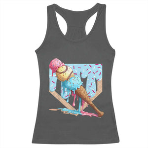 Baseball Ice Cream Dripping Racerback Tank Top Baseball Bat Home Plate Drip TS10 Dark Heather Print Your Wear