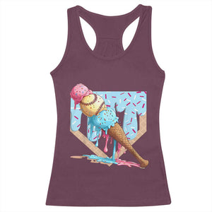 Baseball Ice Cream Dripping Racerback Tank Top Baseball Bat Home Plate Drip TS10 Maroon Print Your Wear