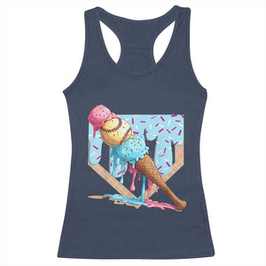 Baseball Ice Cream Dripping Racerback Tank Top Baseball Bat Home Plate Drip TS10 Navy Print Your Wear