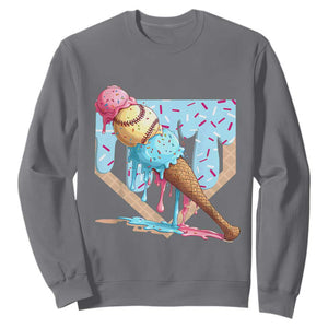 Baseball Ice Cream Dripping Sweatshirt Baseball Bat Home Plate Drip TS10 Charcoal Print Your Wear