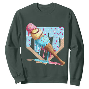 Baseball Ice Cream Dripping Sweatshirt Baseball Bat Home Plate Drip TS10 Dark Forest Green Print Your Wear