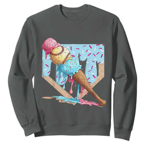 Baseball Ice Cream Dripping Sweatshirt Baseball Bat Home Plate Drip TS10 Dark Heather Print Your Wear