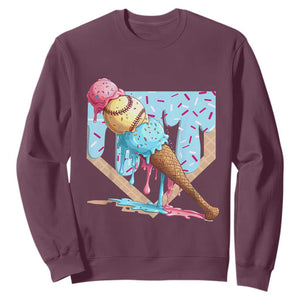Baseball Ice Cream Dripping Sweatshirt Baseball Bat Home Plate Drip TS10 Maroon Print Your Wear