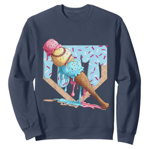 Baseball Ice Cream Dripping Sweatshirt Baseball Bat Home Plate Drip TS10 Navy Print Your Wear