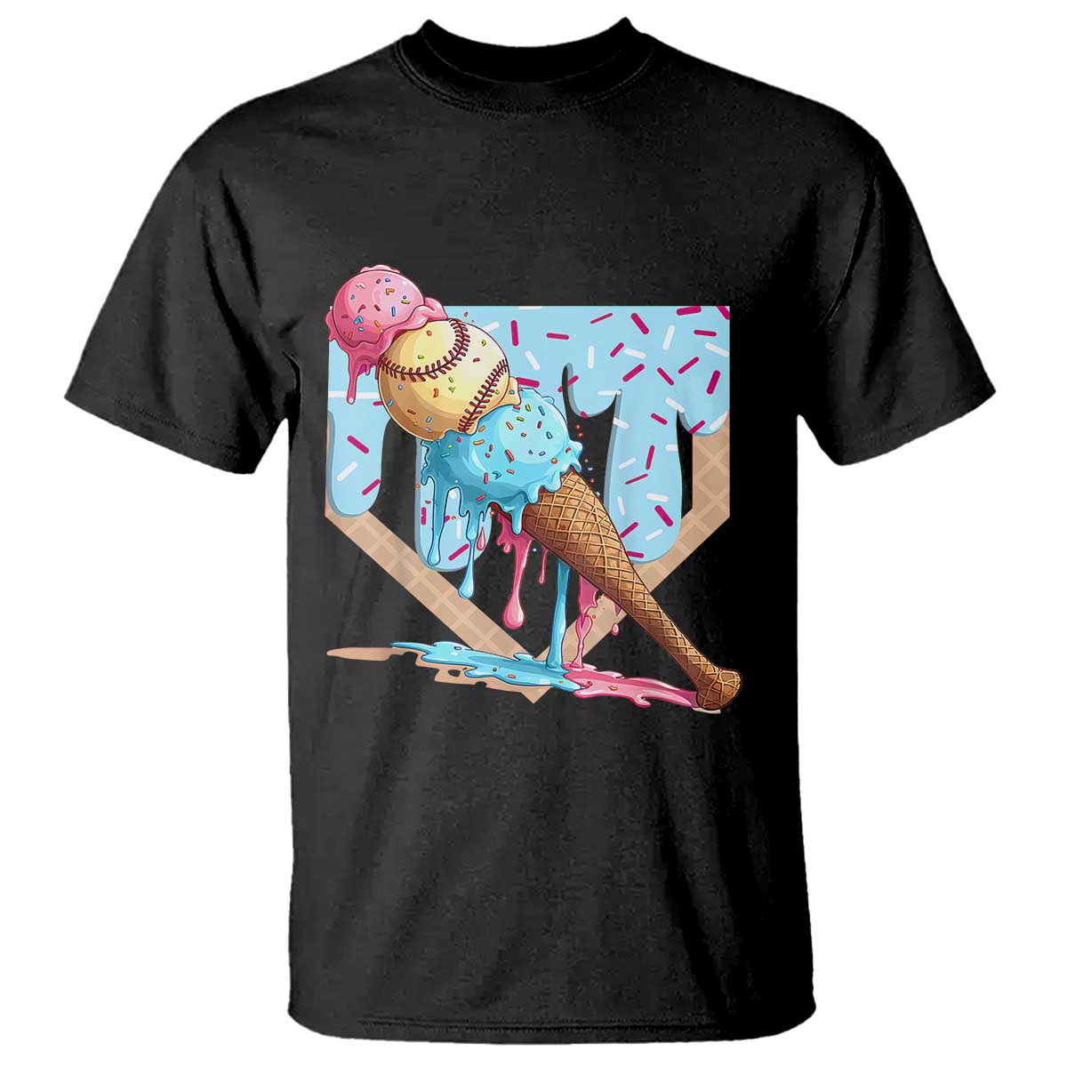 Baseball Ice Cream Dripping T Shirt Baseball Bat Home Plate Drip TS10 Black Print Your Wear