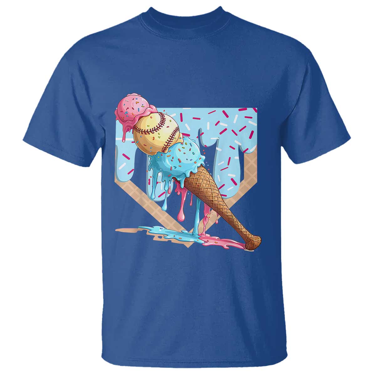 Baseball Ice Cream Dripping T Shirt Baseball Bat Home Plate Drip TS10 Royal Blue Print Your Wear