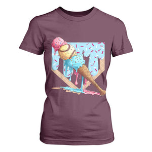 Baseball Ice Cream Dripping T Shirt For Women Baseball Bat Home Plate Drip TS10 Maroon Print Your Wear