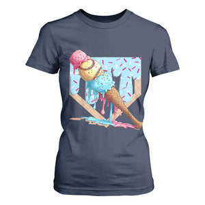 Baseball Ice Cream Dripping T Shirt For Women Baseball Bat Home Plate Drip TS10 Navy Print Your Wear