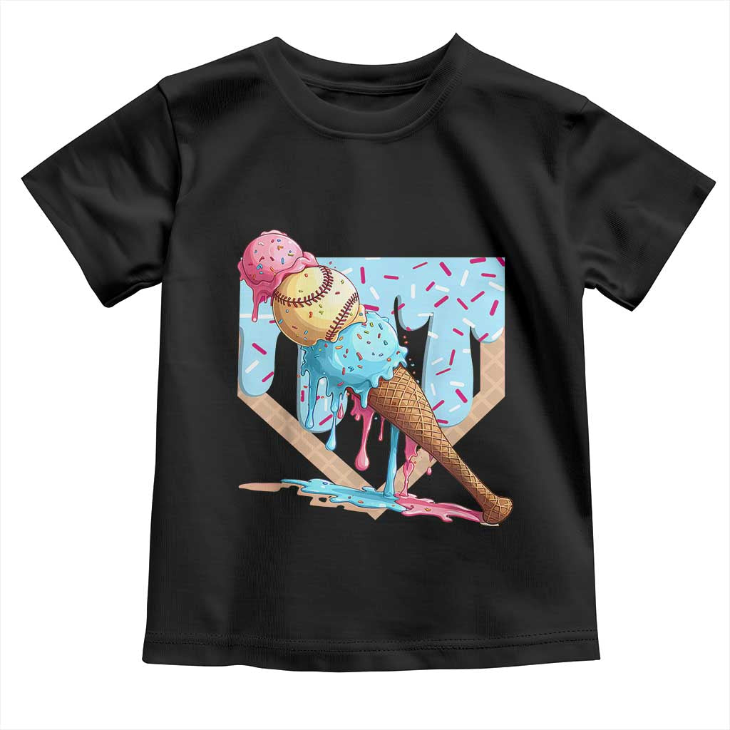 Baseball Ice Cream Dripping Toddler T Shirt Baseball Bat Home Plate Drip TS10 Black Print Your Wear
