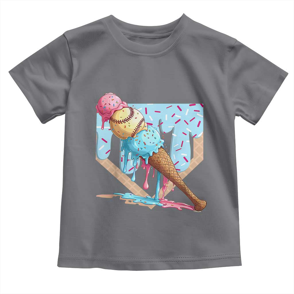 Baseball Ice Cream Dripping Toddler T Shirt Baseball Bat Home Plate Drip TS10 Charcoal Print Your Wear
