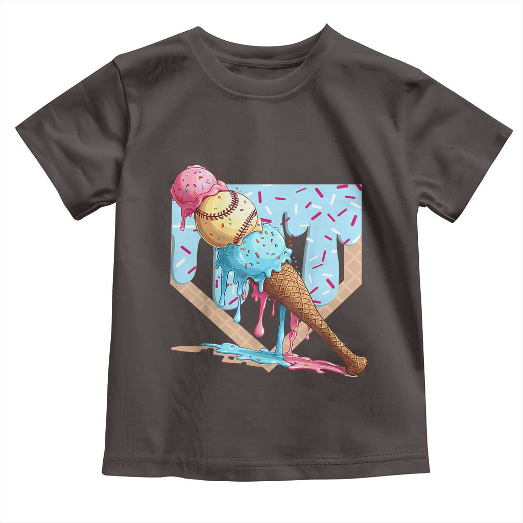 Baseball Ice Cream Dripping Toddler T Shirt Baseball Bat Home Plate Drip TS10 Dark Chocolate Print Your Wear