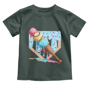 Baseball Ice Cream Dripping Toddler T Shirt Baseball Bat Home Plate Drip TS10 Dark Forest Green Print Your Wear