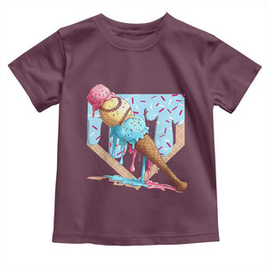 Baseball Ice Cream Dripping Toddler T Shirt Baseball Bat Home Plate Drip TS10 Maroon Print Your Wear