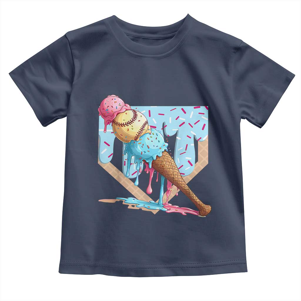 Baseball Ice Cream Dripping Toddler T Shirt Baseball Bat Home Plate Drip TS10 Navy Print Your Wear