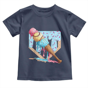 Baseball Ice Cream Dripping Toddler T Shirt Baseball Bat Home Plate Drip TS10 Navy Print Your Wear