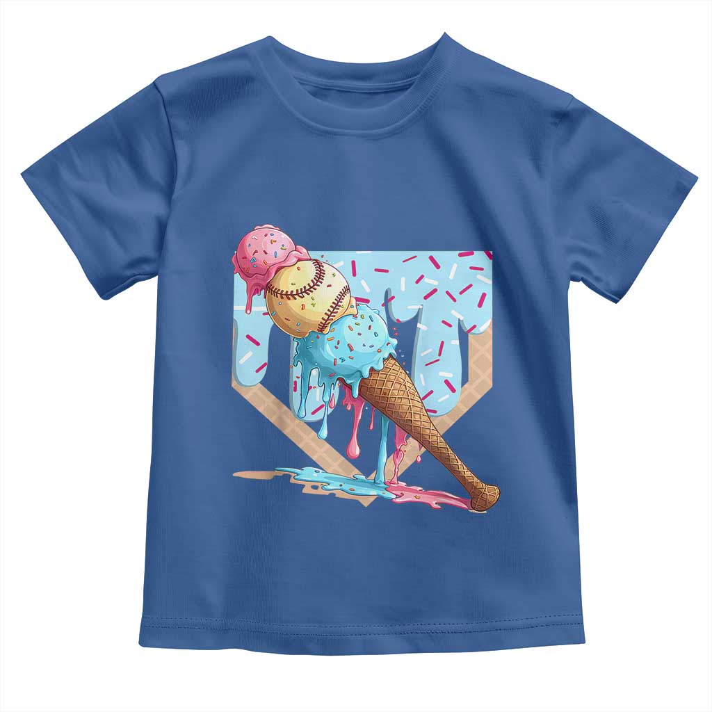 Baseball Ice Cream Dripping Toddler T Shirt Baseball Bat Home Plate Drip TS10 Royal Blue Print Your Wear
