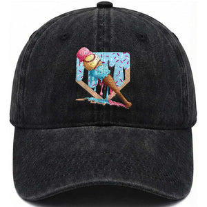 Baseball Ice Cream Dripping Washed Cotton Baseball Cap Baseball Bat Home Plate Drip TS10 Washed Cap Universal Fit Black Print Your Wear
