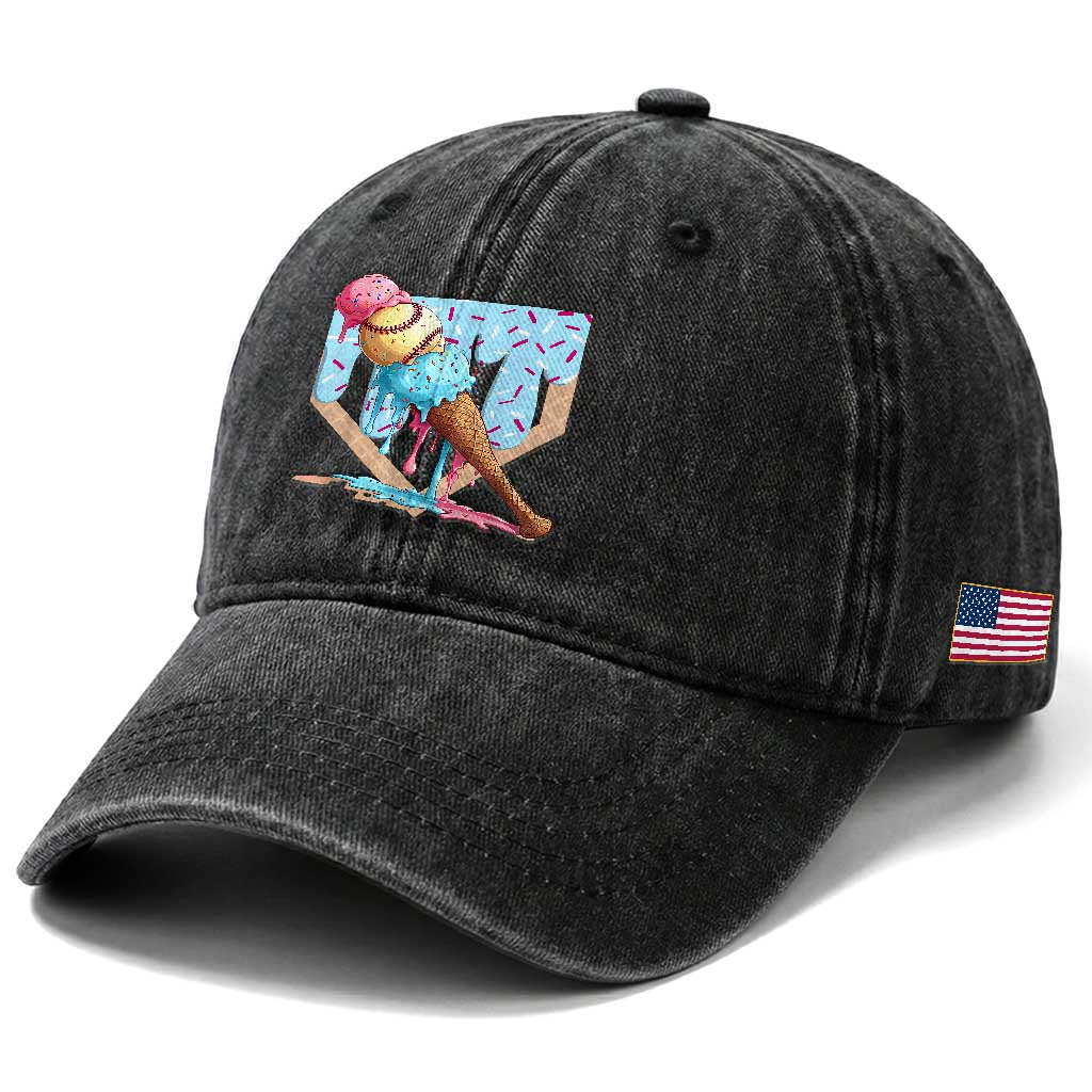 Baseball Ice Cream Dripping Washed Cotton Baseball Cap Baseball Bat Home Plate Drip TS10 Print Your Wear