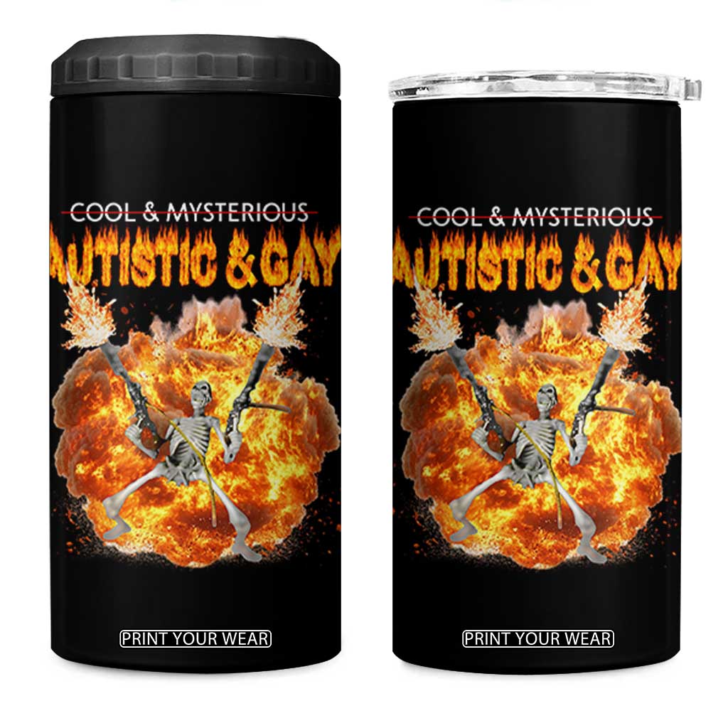 Autistic And Gay Skeleton Explosion 4 in 1 Can Cooler Tumbler TS10 One Size: 16 oz Black Print Your Wear