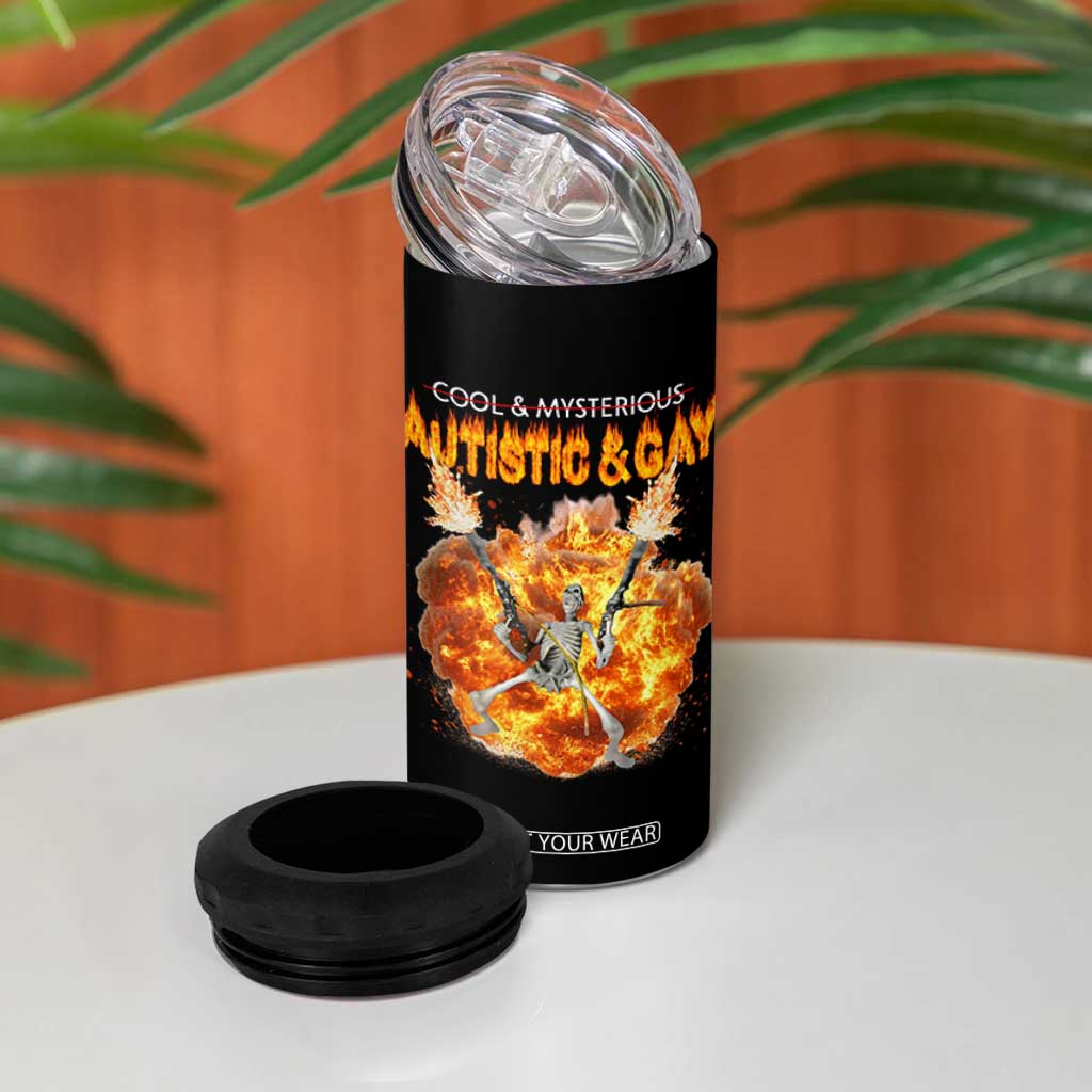 Autistic And Gay Skeleton Explosion 4 in 1 Can Cooler Tumbler TS10 Print Your Wear