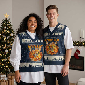 Autistic And Gay Skeleton Explosion V-Neck Knit Sweater Vest TS10 Navy Beige Print Your Wear