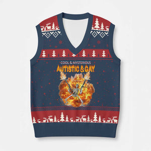 Autistic And Gay Skeleton Explosion V-Neck Knit Sweater Vest TS10 Navy Red Print Your Wear