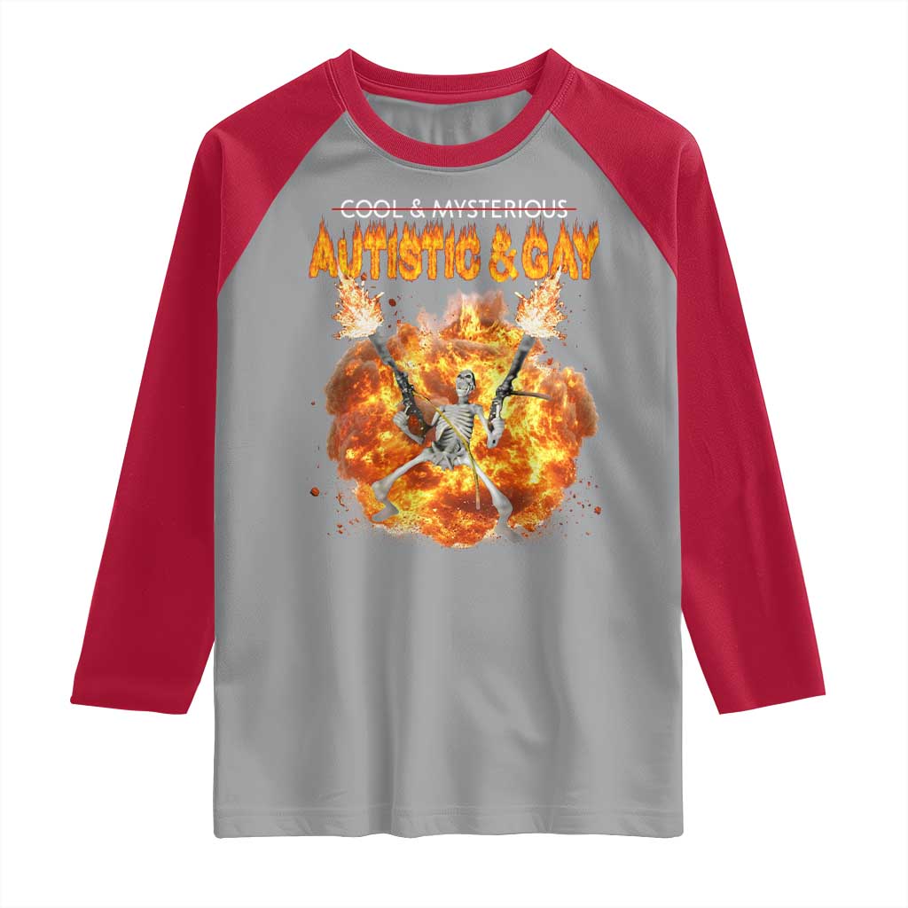 Autistic And Gay Skeleton Explosion Raglan Shirt TS10 Sport Gray Red Print Your Wear