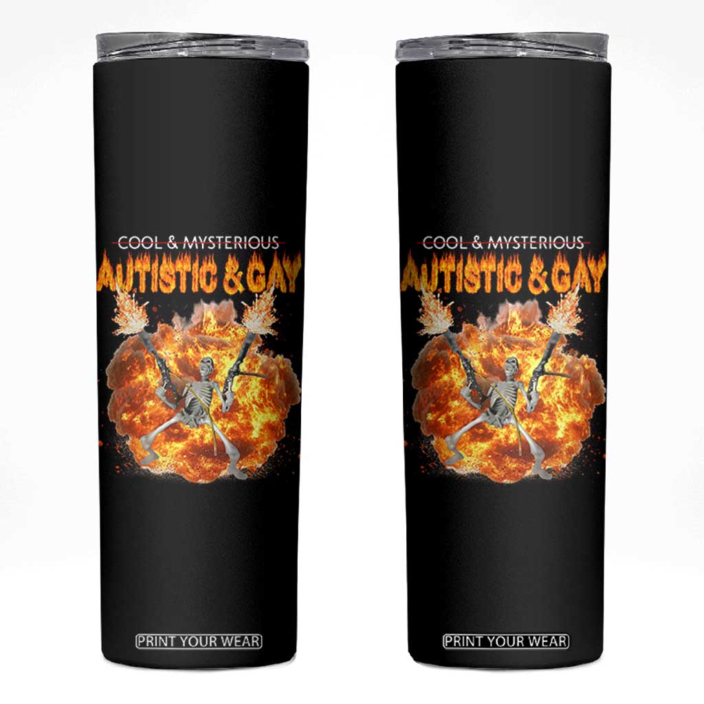 Autistic And Gay Skeleton Explosion Skinny Tumbler TS10 Black Print Your Wear