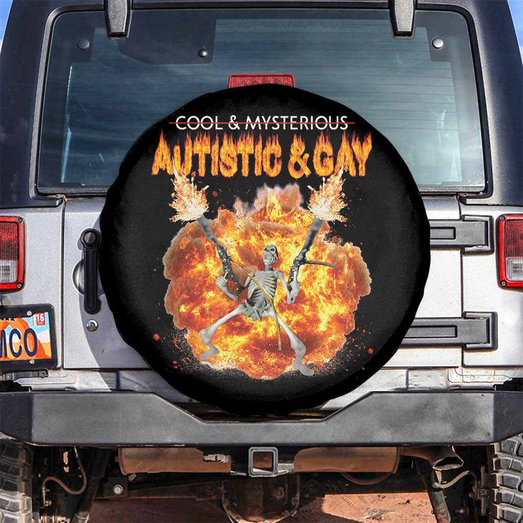 Autistic And Gay Skeleton Explosion Spare Tire Cover TS10 No hole Black Print Your Wear
