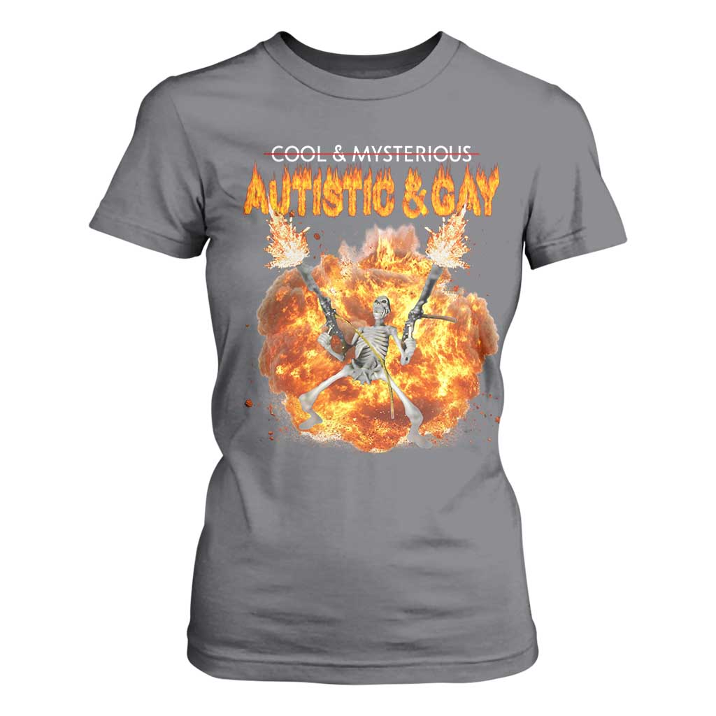 Autistic And Gay Skeleton Explosion T Shirt For Women TS10 Charcoal Print Your Wear