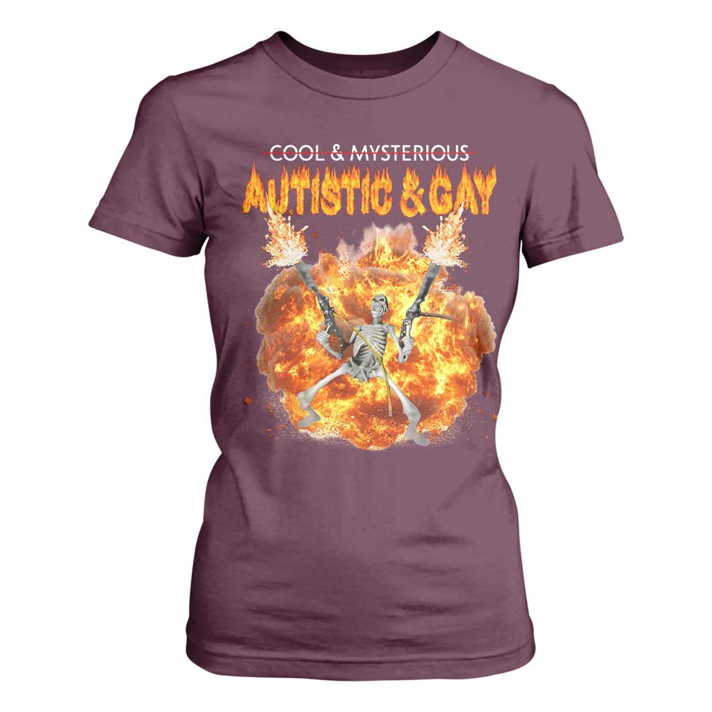 Autistic And Gay Skeleton Explosion T Shirt For Women TS10 Maroon Print Your Wear