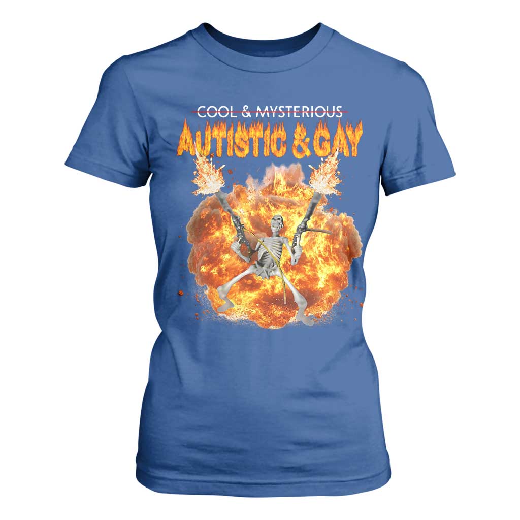 Autistic And Gay Skeleton Explosion T Shirt For Women TS10 Royal Blue Print Your Wear