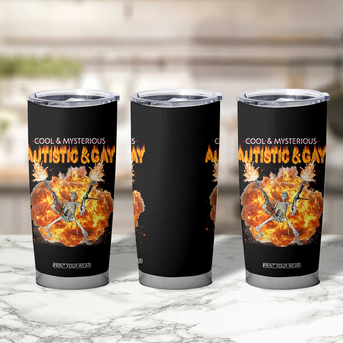 Autistic And Gay Skeleton Explosion Tumbler Cup TS10 Print Your Wear