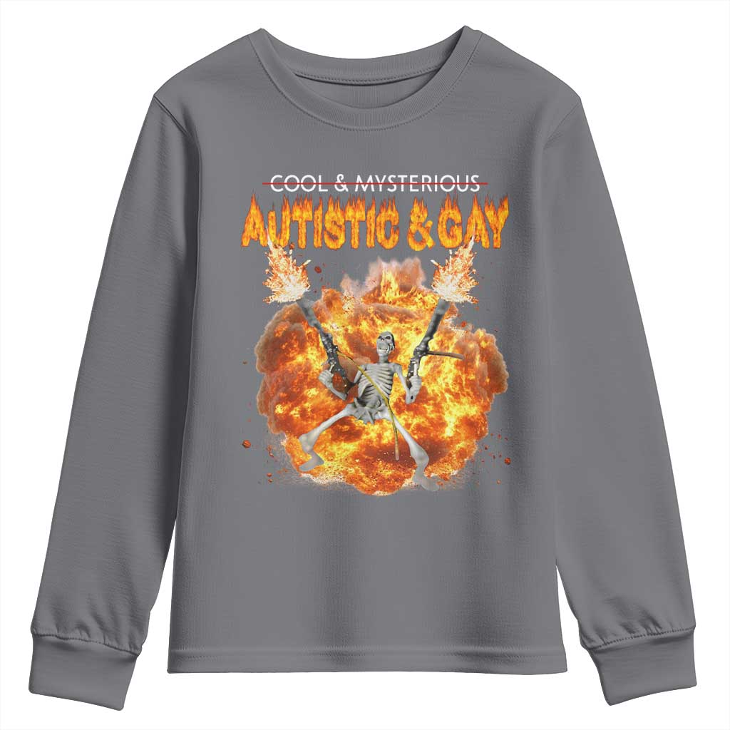 Autistic And Gay Skeleton Explosion Youth Sweatshirt TS10 Charcoal Print Your Wear