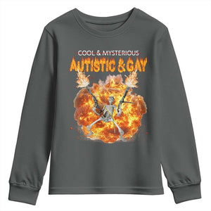 Autistic And Gay Skeleton Explosion Youth Sweatshirt TS10 Dark Heather Print Your Wear