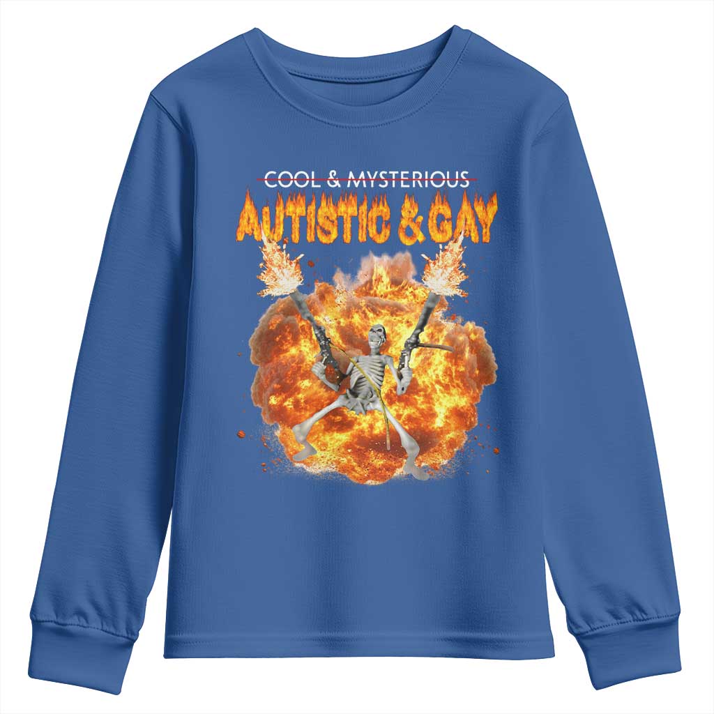 Autistic And Gay Skeleton Explosion Youth Sweatshirt TS10 Royal Blue Print Your Wear