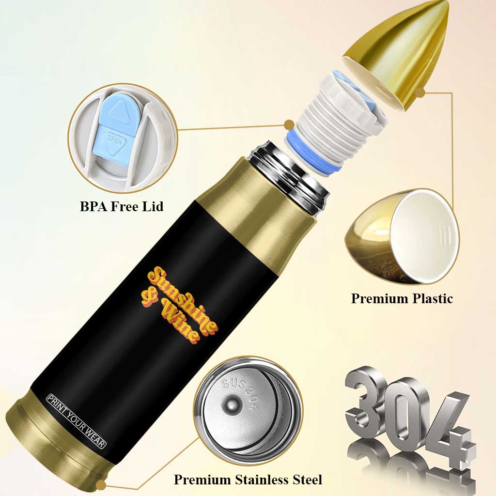 Funny Drinking Bullet Tumbler Sunshine & Wine Retro Drinking Summer Vintage 70's TS10 Print Your Wear