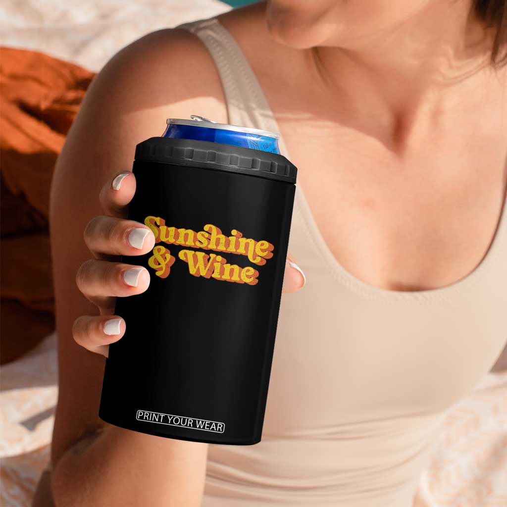 Funny Drinking 4 in 1 Can Cooler Tumbler Sunshine & Wine Retro Drinking Summer Vintage 70's TS10 Print Your Wear