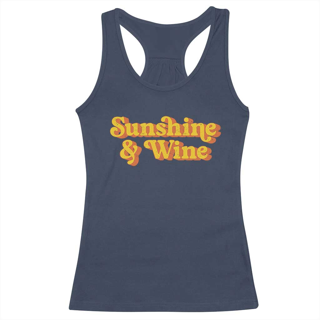 Funny Drinking Racerback Tank Top Sunshine & Wine Retro Drinking Summer Vintage 70's TS10 Navy Print Your Wear